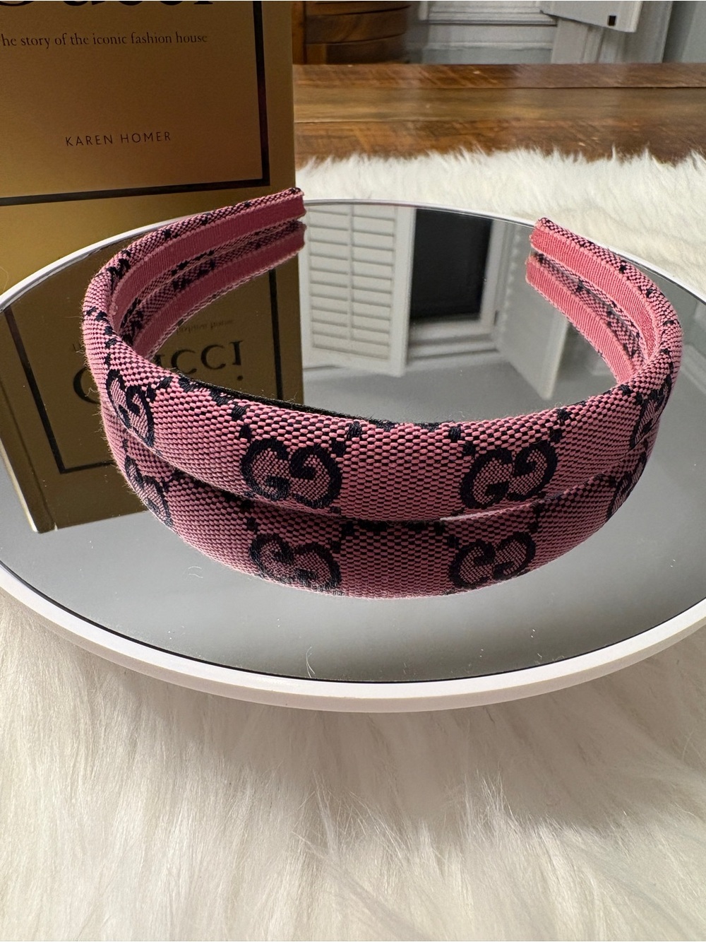 Gucci Pink and Navy GG Jacquard Padded Headband